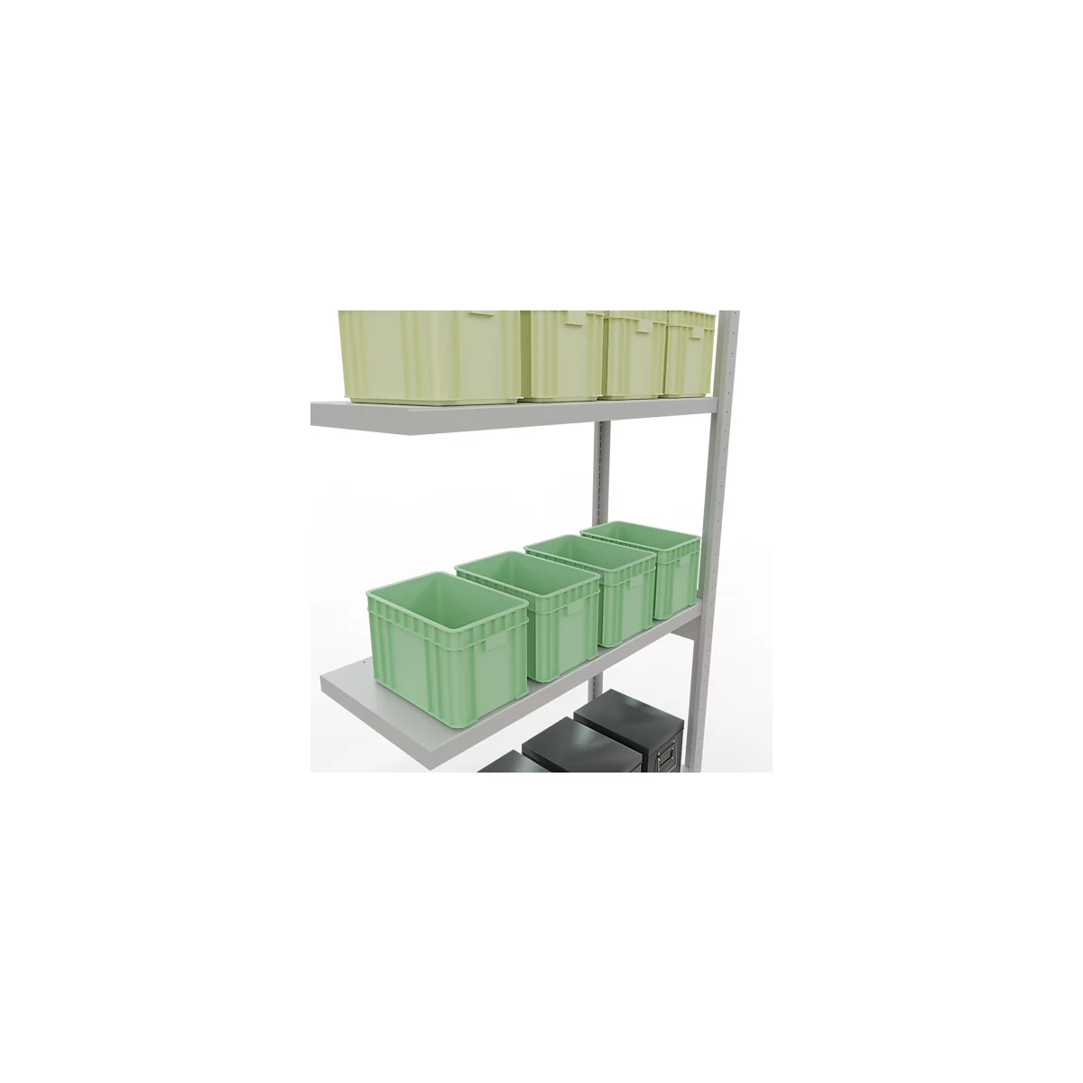 Schulte Lagertechnik MULTIplus 250 boutloos rekkensysteem, boutloze aanbouwstelling, lengte bout, 3000x1000x400 mm, 7 legborden, lichtgrijs