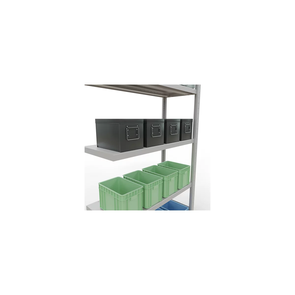 Schulte Lagertechnik MULTIplus 250 rekkensysteem zonder grendel, lengte grendel, 2000x1000x400 mm, 5 legborden, lichtgrijs
