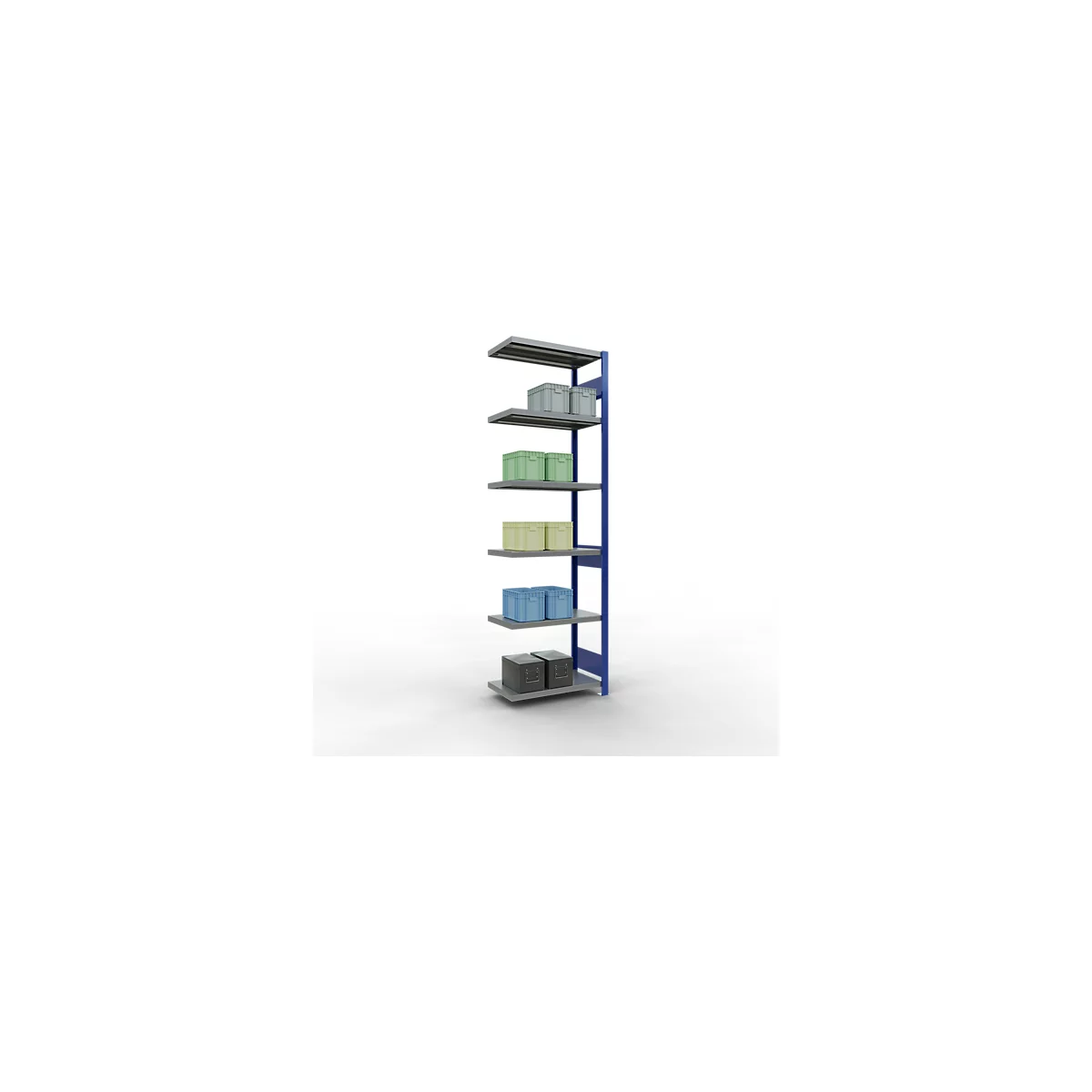 Schulte Lagertechnik MULTIplus 250 rekkensysteem zonder grendel, lengte grendel, 2500x750x400 mm, 6 legborden, gentiaanblauw/verzinkt