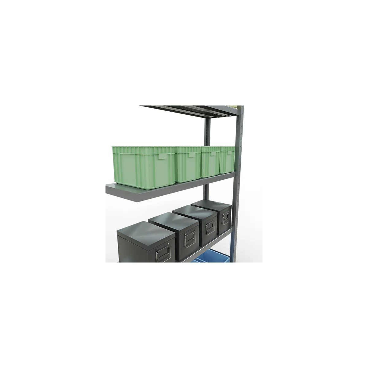 Schulte Lagertechnik MULTIplus 250 rekkensysteem zonder scharnieren, aanschroefbaar, lengte bout, 2000x1000x300 mm, 5 legborden, gegalvaniseerd