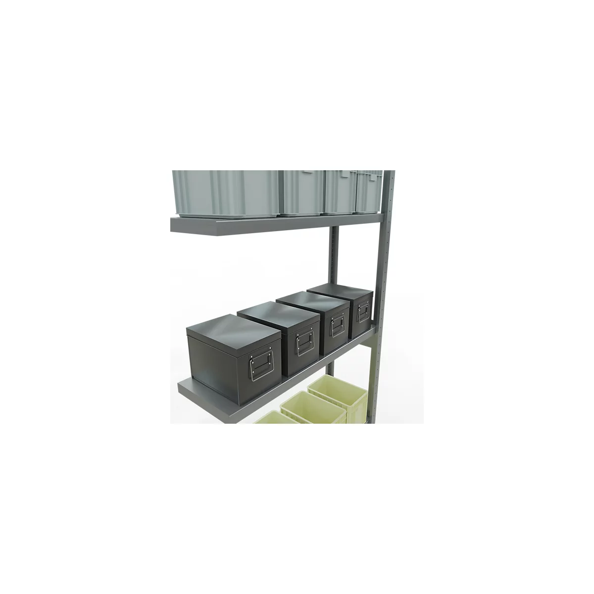 Schulte Lagertechnik MULTIplus 250 rekkensysteem zonder scharnieren, lengte bout, 3000x1000x300 mm, 7 legborden, gegalvaniseerd