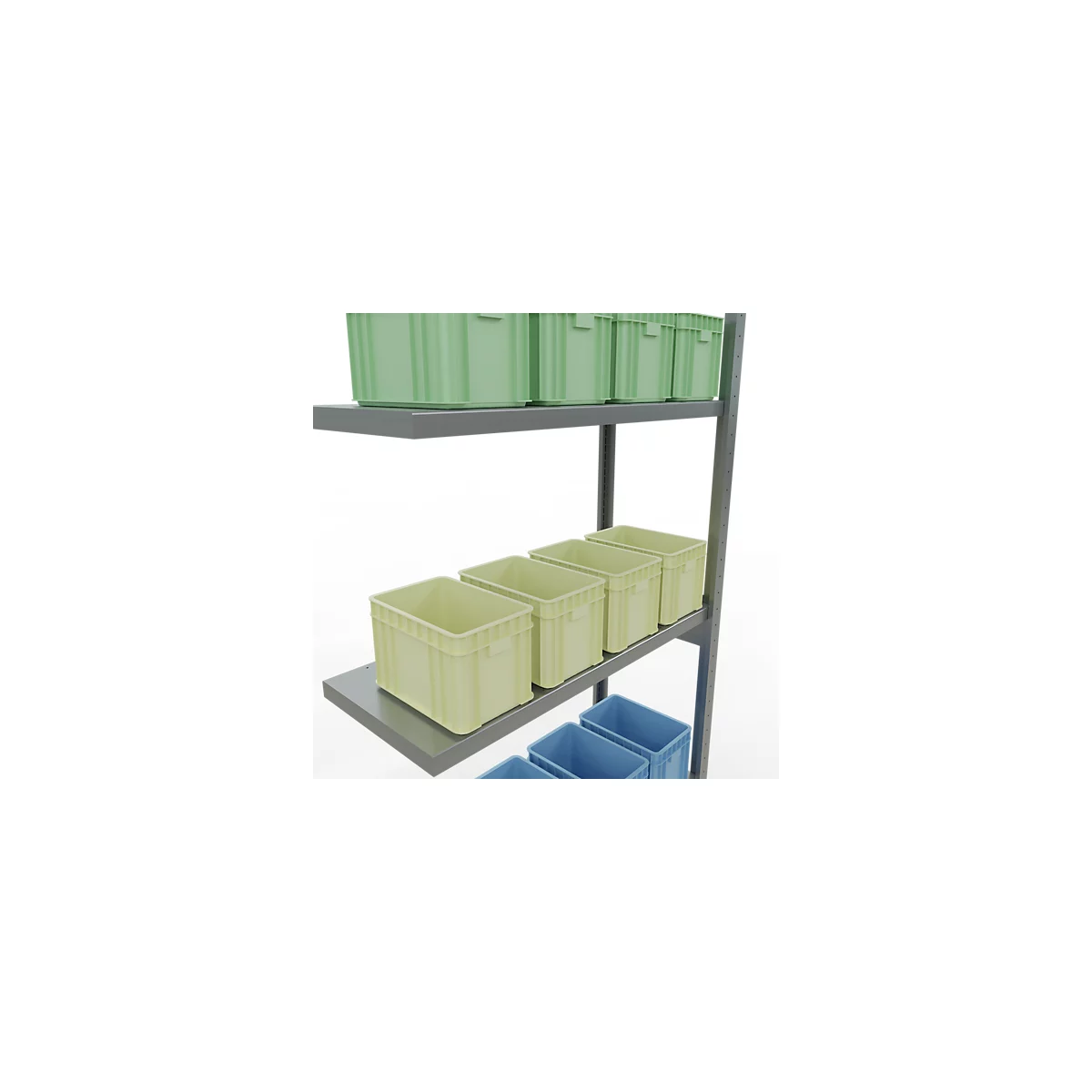 Schulte Lagertechnik MULTIplus 250 rekkensysteem zonder scharnieren, lengte bout, 3000x1000x400 mm, 7 legborden, gegalvaniseerd