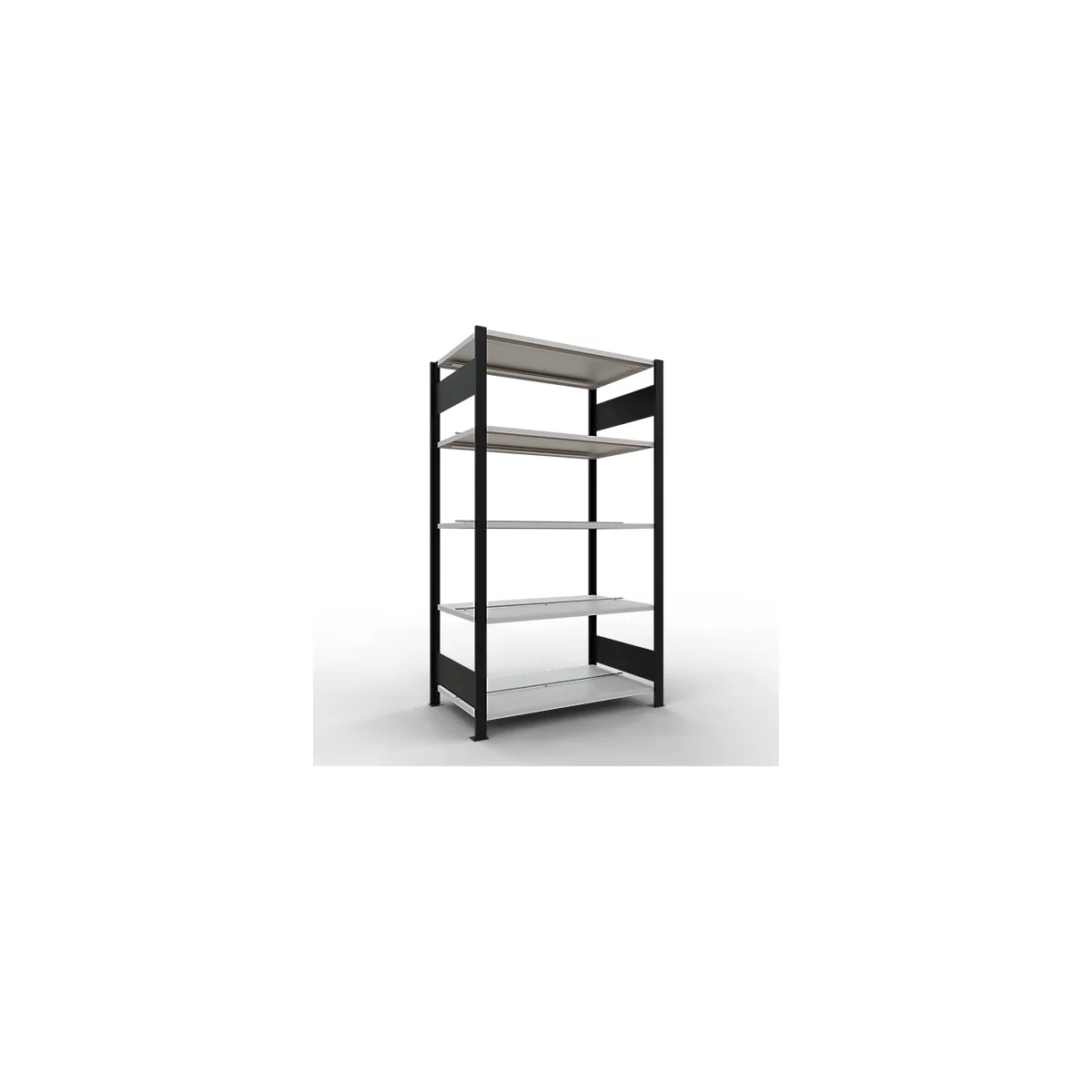 Schulte Lagertechnik MultiPlus150 insteekbaar kantoorrek, basisrek, 5 legborden, met middenaanslag, B 1000 x D 600 x H 1800 mm, zwart/lichtgrijs