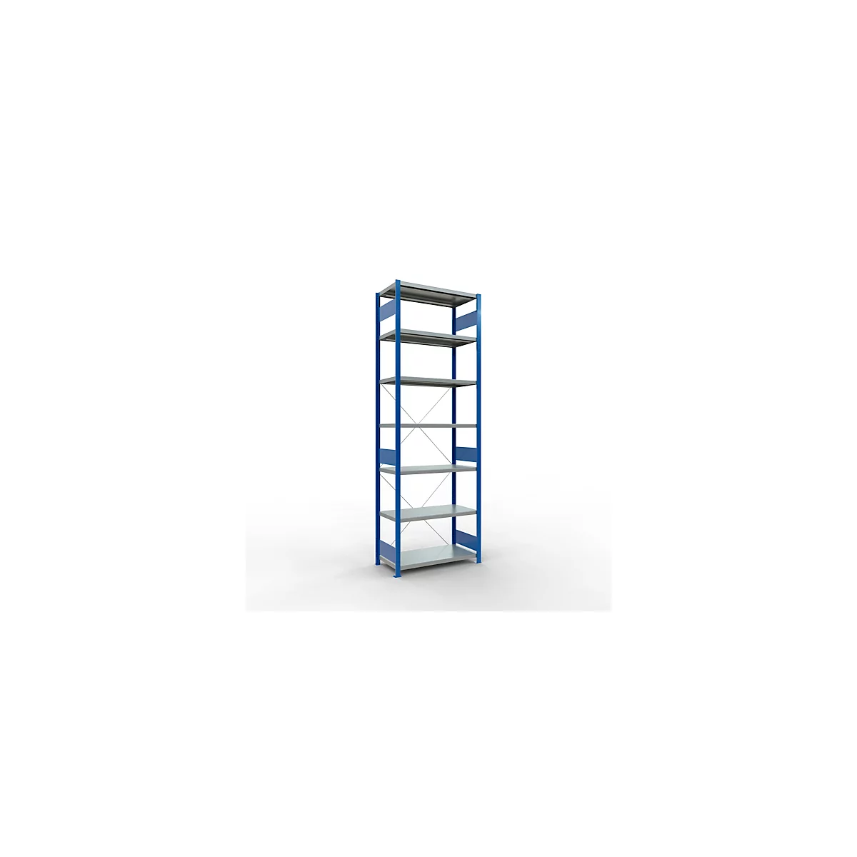 Schulte Lagertechnik MULTIplus250 rekkensysteem zonder bouten, basisrek, B 1000 x D 500 x H 3000 mm, 7 legborden, dwarsverbindingen, tot 2300 kg, gentiaanblauw