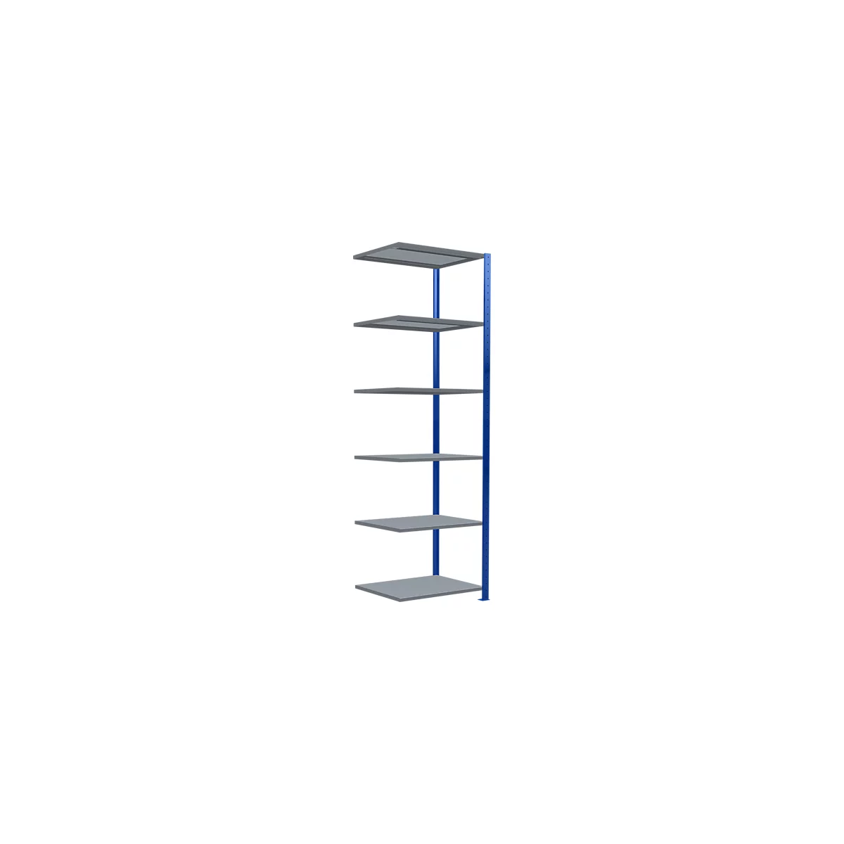 Schulte Lagertechnik MultiPlus250 rekkensysteem zonder schroeven, aanbouwrek, 6 legborden, dwarsverbindingen, B 750 x D 600 x H 2500 mm, gentiaanblauw RAL 5010