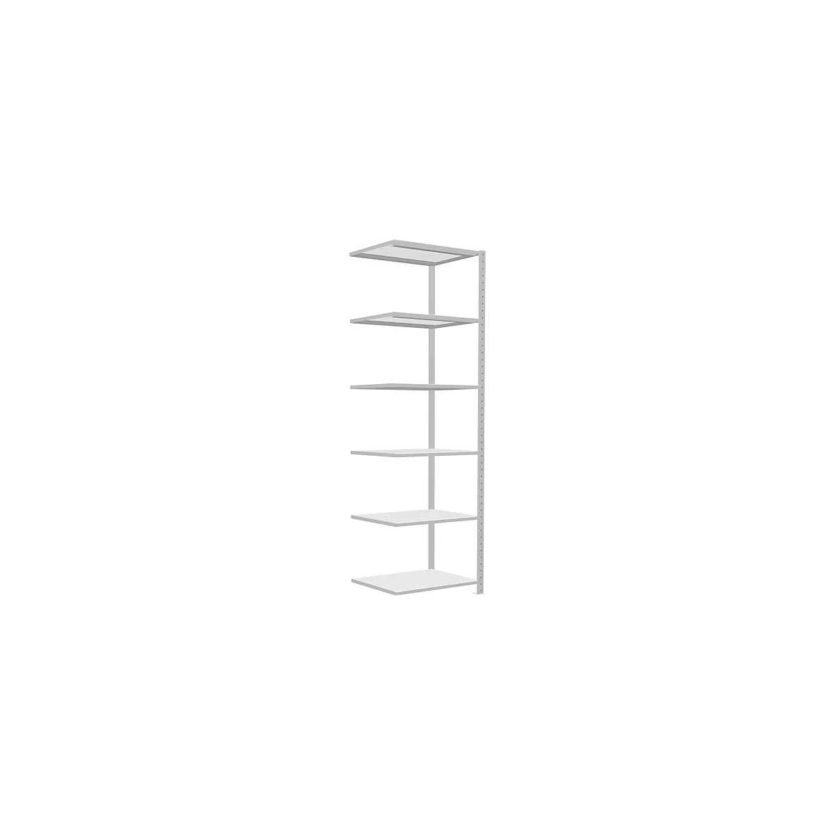 Schulte Lagertechnik MultiPlus250 rekkensysteem zonder schroeven, aanbouwrek, 6 legborden, dwarsverbindingen, B 750 x D 600 x H 2500 mm, lichtgrijs RAL 7035