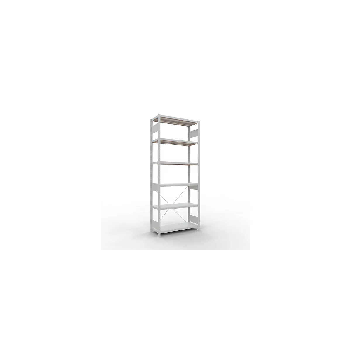 Schulte Lagertechnik MultiPlus250 rekkensysteem zonder schroeven, basisrek, 6 legborden, dwarsverbindingen, B 1000 x D 400 x H 2500 mm, lichtgrijs RAL 7035
