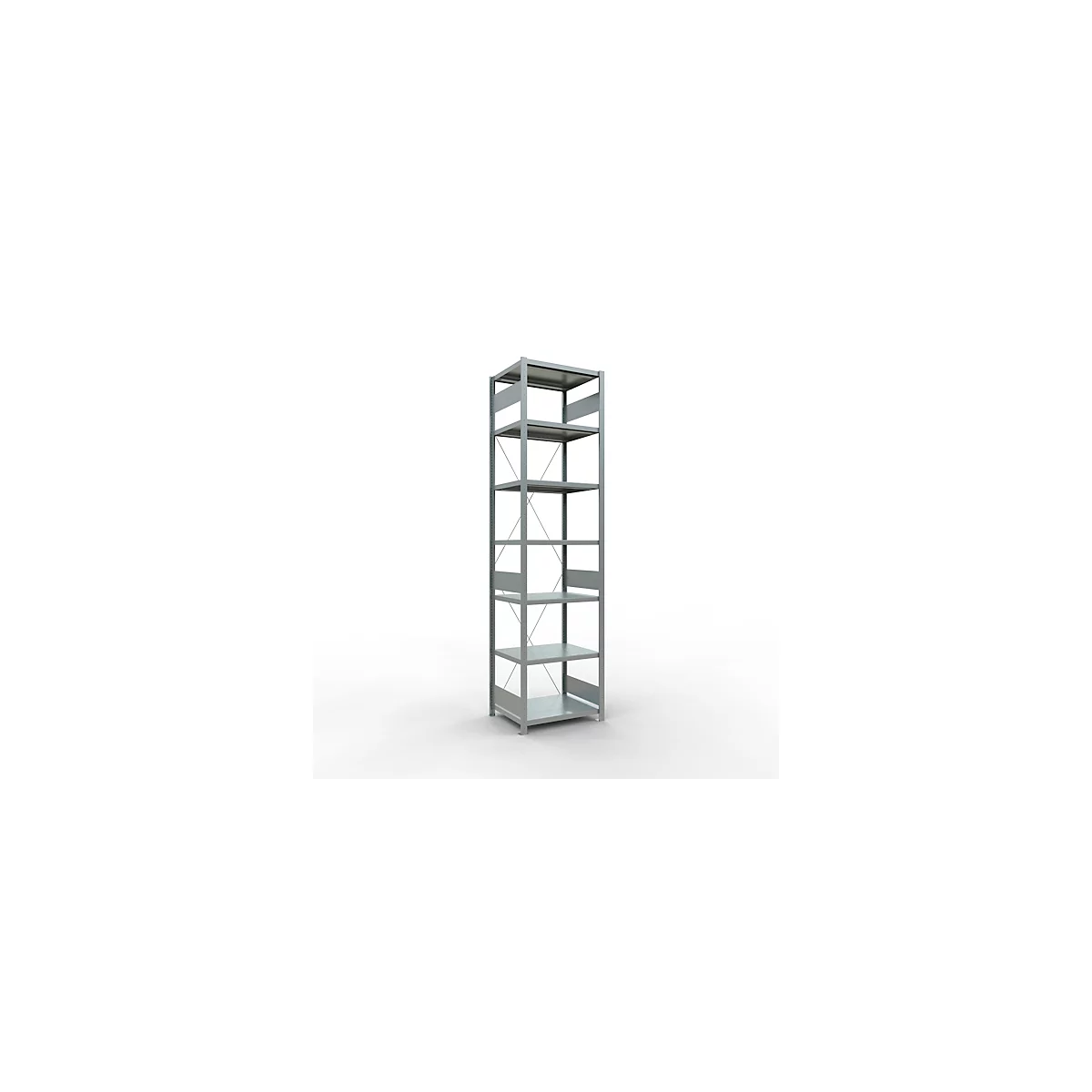 Schulte Lagertechnik MultiPlus250 rekkensysteem zonder schroeven, basisrek, 7 legborden, dwarsverbindingen, B 750 x D 600 x H 3000 mm, zilvergrijs/verzinkt