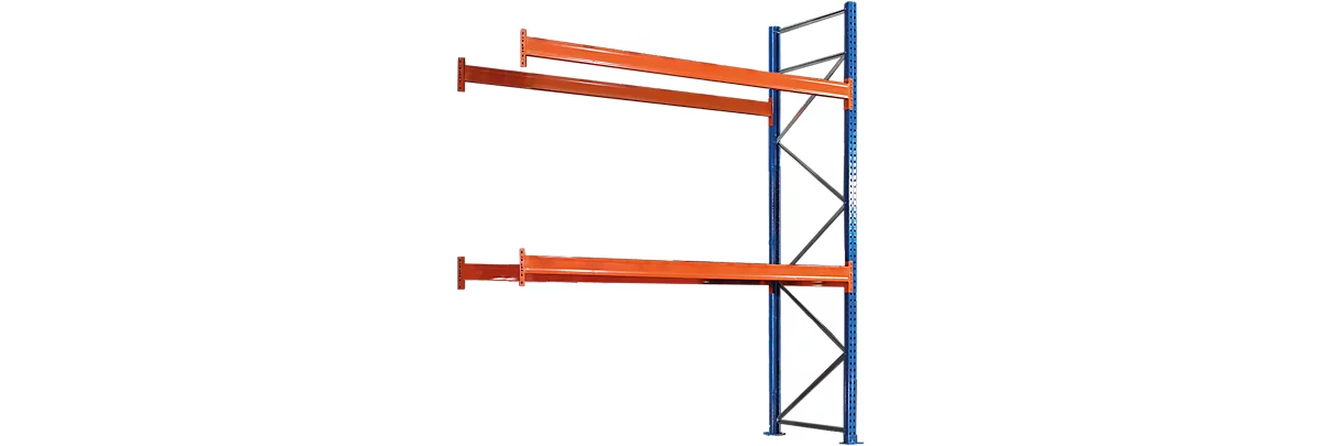 Schulte Lagertechnik Palettenregal, Anbauregal, B 2786 x T 1100 x H 3000 mm, 4 Ebenen, Palettengewicht bis 800 kg, Feldlast 8720 kg, blau/orange
