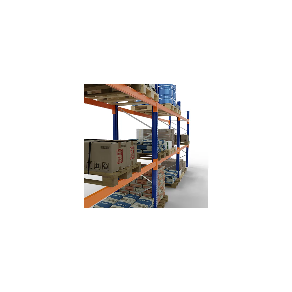 Schulte Lagertechnik Palettenregal, Grundregal, B 8444 x T 1100 x H 5000 mm, 3 Ebenen, Palettengewicht bis 800 kg, Feldlast 5725 kg, blau/orange