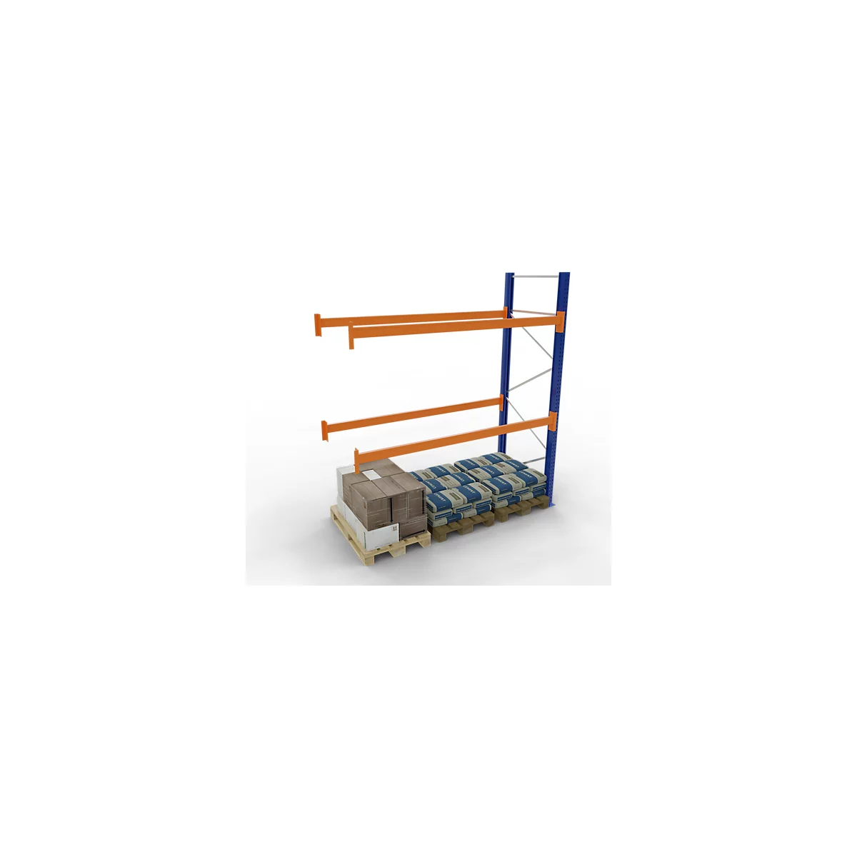 Schulte Lagertechnik palletstelling, aanbouwstelling, B 2786 x D 1100 x H 4000 mm, 4 niveaus, palletgewicht tot 800 kg, bay load 8682 kg, blauw/oranje