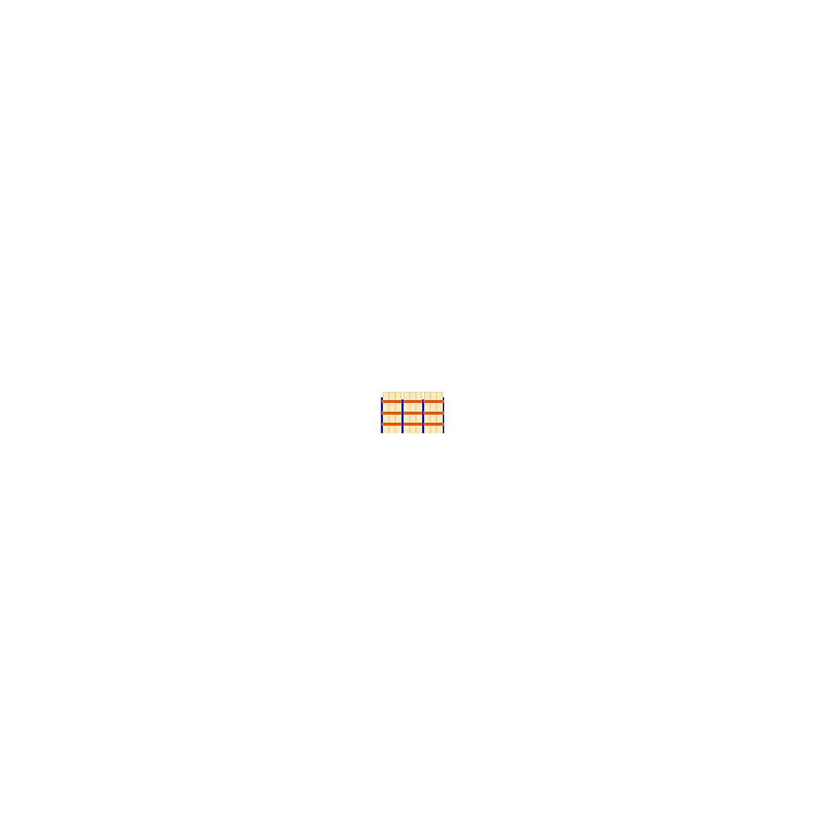 Schulte Lagertechnik palletstelling, basisstelling, B 8444 x D 1100 x H 3000 mm, 4 niveaus, palletgewicht tot 500 kg, vakbelasting 6630 kg, blauw/oranje
