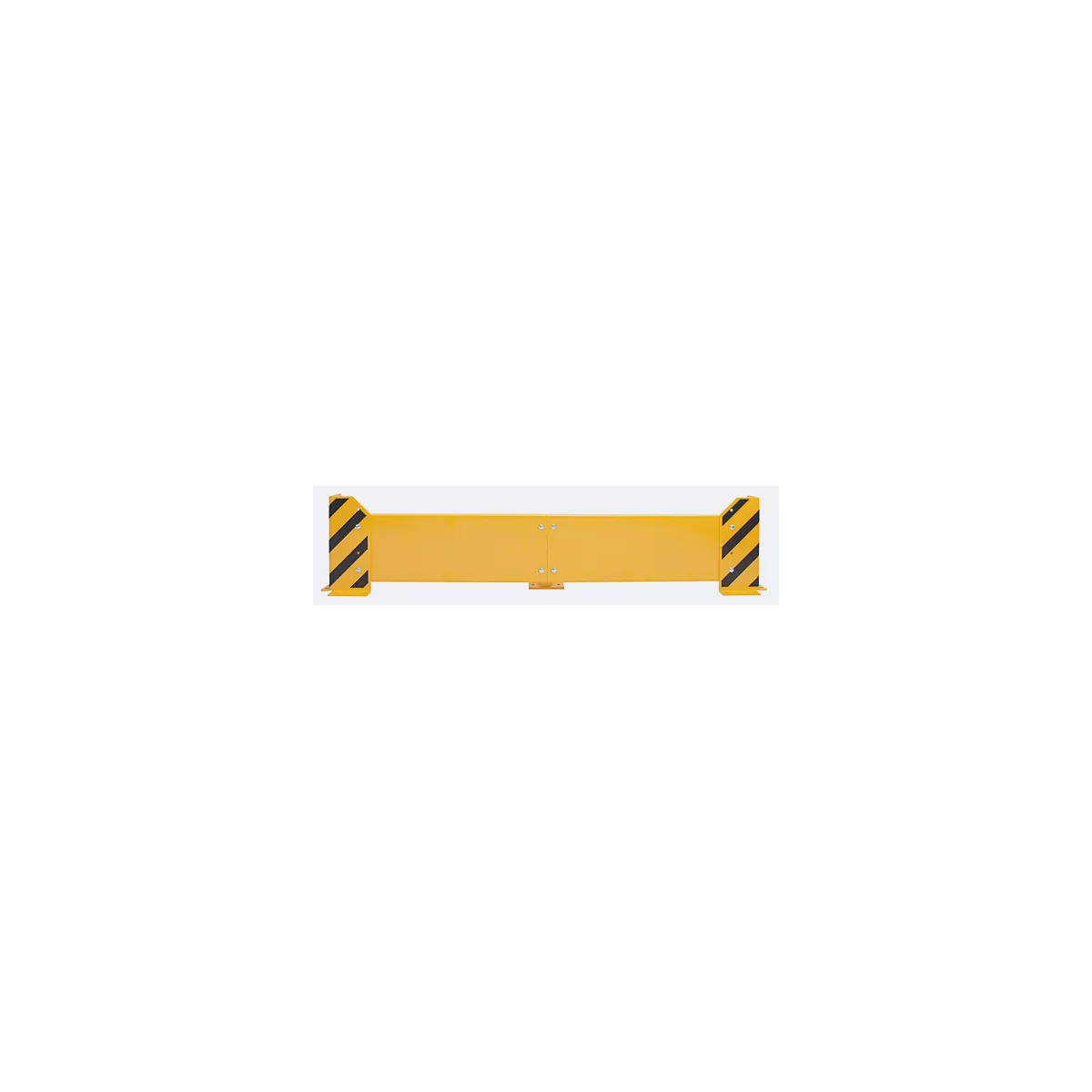 Barrière de sécurité jaune avec des rayures diagonales noires aux extrémités. Sur fond gris clair.