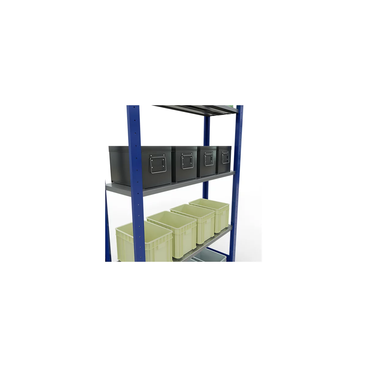Schulte Lagertechnik Rayonnage à tablettes MULTIplus150, rayonnage de base emboîtable, L 1000 x P 300 x H 2000 mm, 5 niveaux, jusqu'à 1300 kg, bleu gentiane/galvanisé