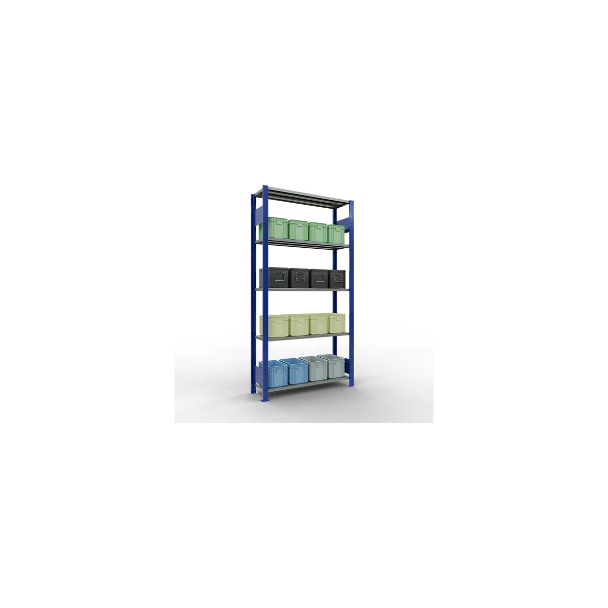 Schulte Lagertechnik Rayonnage à tablettes MULTIplus150, rayonnage de base emboîtable, L 1000 x P 300 x H 2000 mm, 5 niveaux, jusqu'à 1300 kg, bleu gentiane/galvanisé