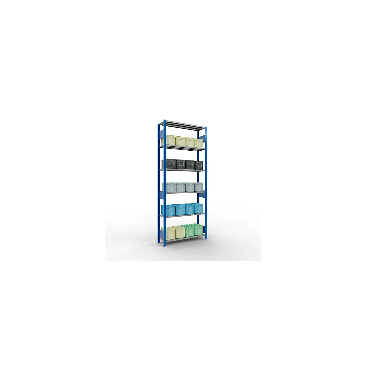 Schulte Lagertechnik Rayonnage à tablettes MULTIplus150, rayonnage de base emboîtable, L 1000 x P 300 x H 2500 mm, 6 niveaux, jusqu'à 1400 kg, bleu gentiane/galvanisé