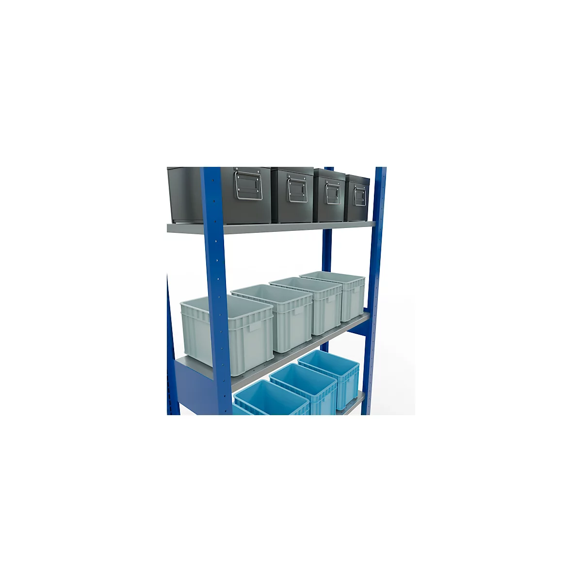 Schulte Lagertechnik Rayonnage à tablettes MULTIplus150, rayonnage de base emboîtable, L 1000 x P 300 x H 2500 mm, 6 niveaux, jusqu'à 1400 kg, bleu gentiane/galvanisé