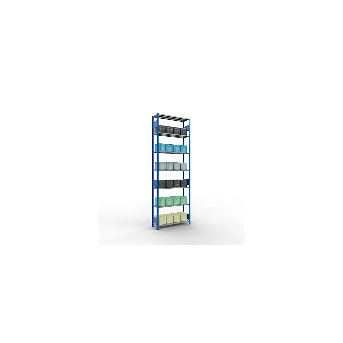 Schulte Lagertechnik Rayonnage à tablettes MULTIplus150, rayonnage de base emboîtable, L 1000 x P 300 x H 3000 mm, 7 niveaux, jusqu'à 1500 kg, bleu gentiane/galvanisé