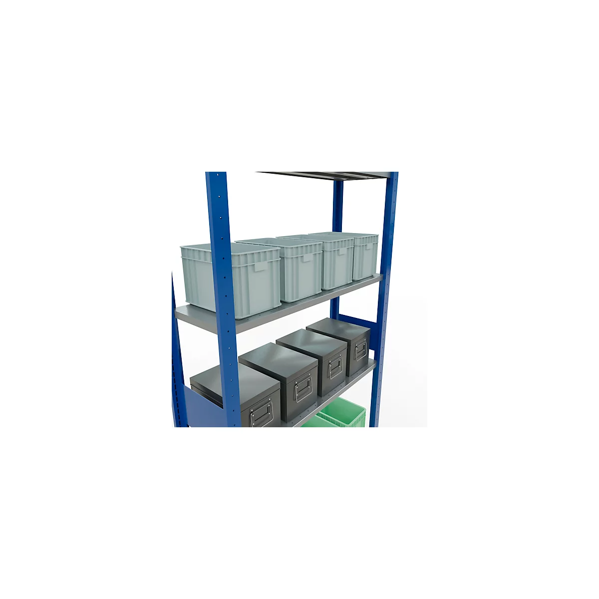 Schulte Lagertechnik Rayonnage à tablettes MULTIplus150, rayonnage de base emboîtable, L 1000 x P 300 x H 3000 mm, 7 niveaux, jusqu'à 1500 kg, bleu gentiane/galvanisé