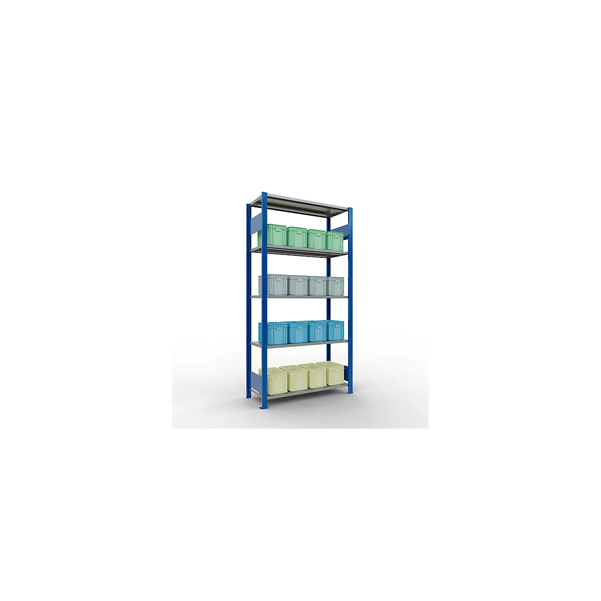 Schulte Lagertechnik Rayonnage à tablettes MULTIplus150, rayonnage de base emboîtable, L 1000 x P 400 x H 2000 mm, 5 niveaux, jusqu'à 1300 kg, bleu gentiane/galvanisé