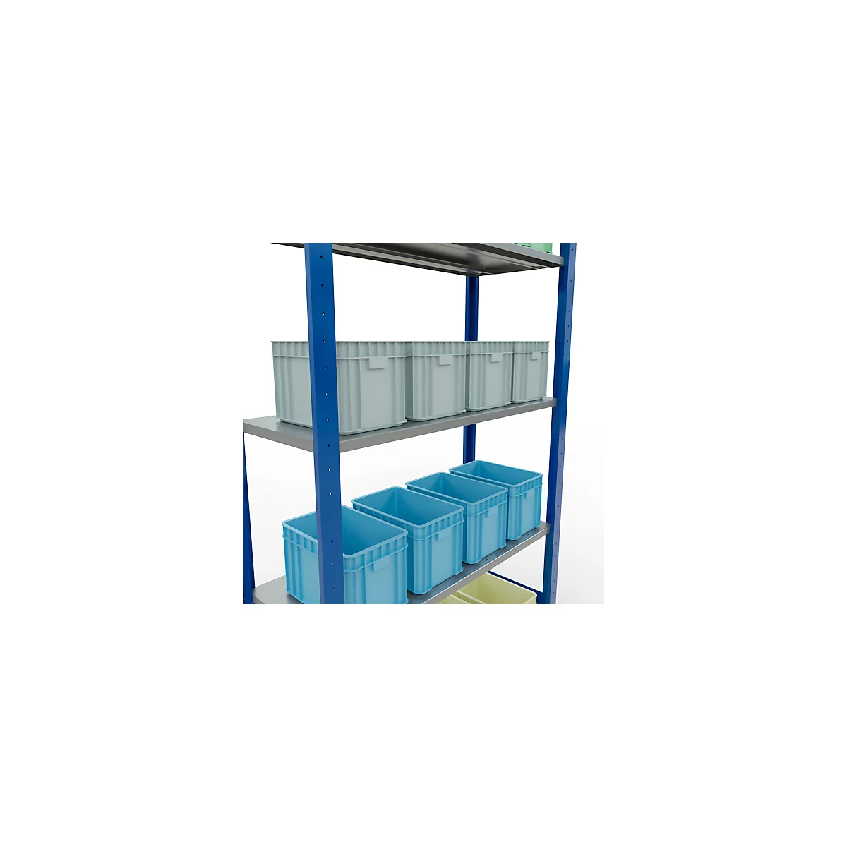 Schulte Lagertechnik Rayonnage à tablettes MULTIplus150, rayonnage de base emboîtable, L 1000 x P 400 x H 2000 mm, 5 niveaux, jusqu'à 1300 kg, bleu gentiane/galvanisé