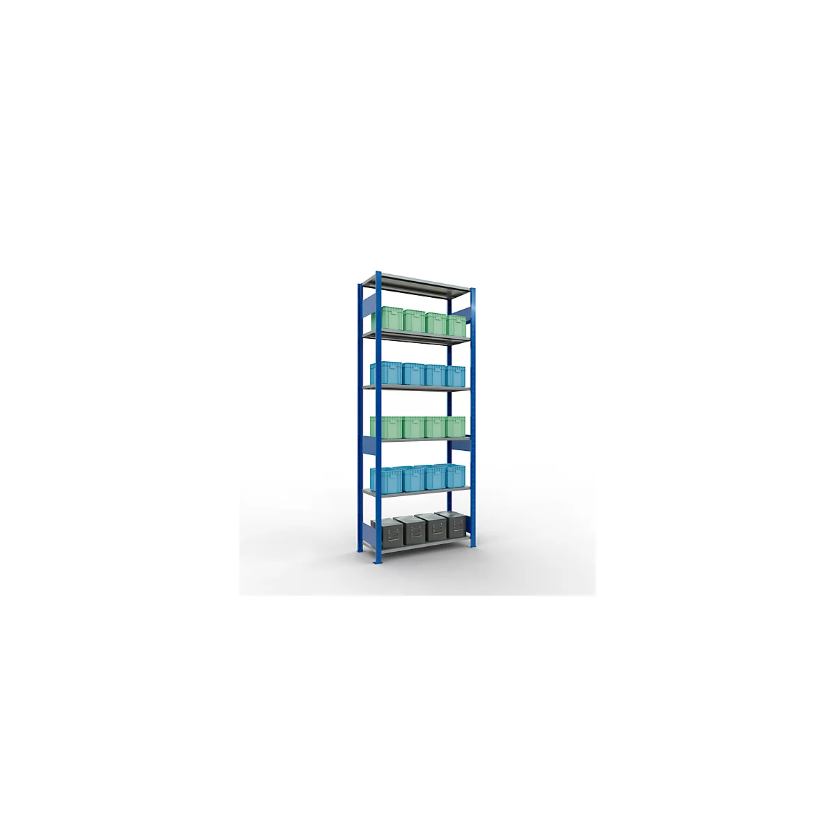 Schulte Lagertechnik Rayonnage à tablettes MULTIplus150, rayonnage de base emboîtable, L 1000 x P 400 x H 2500 mm, 6 niveaux, jusqu'à 1400 kg, bleu gentiane/galvanisé