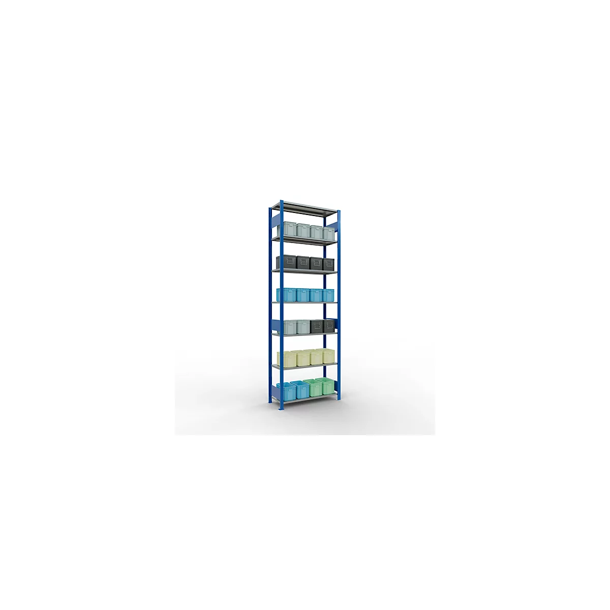 Schulte Lagertechnik Rayonnage à tablettes MULTIplus150, rayonnage de base emboîtable, L 1000 x P 400 x H 3000 mm, 7 niveaux, jusqu'à 1500 kg, bleu gentiane/galvanisé