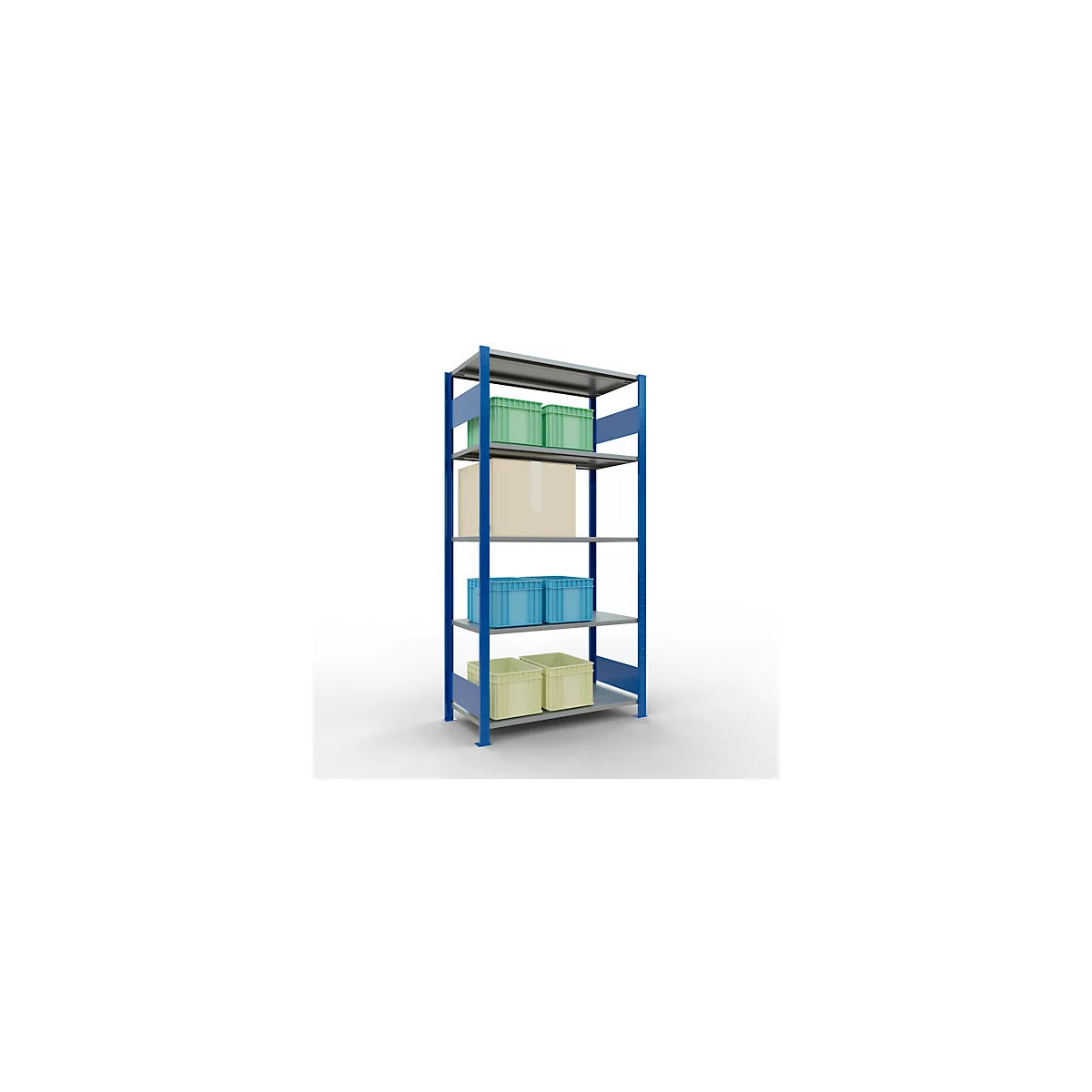 Schulte Lagertechnik Rayonnage à tablettes MULTIplus150, rayonnage de base emboîtable, L 1000 x P 500 x H 2000 mm, 5 niveaux, jusqu'à 1300 kg, bleu gentiane/galvanisé