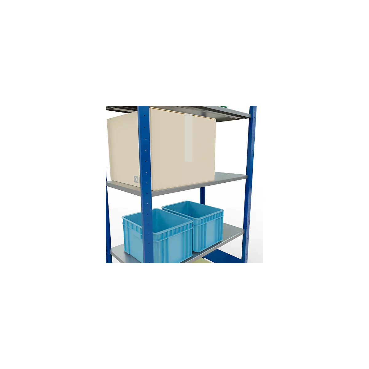 Schulte Lagertechnik Rayonnage à tablettes MULTIplus150, rayonnage de base emboîtable, L 1000 x P 500 x H 2000 mm, 5 niveaux, jusqu'à 1300 kg, bleu gentiane/galvanisé