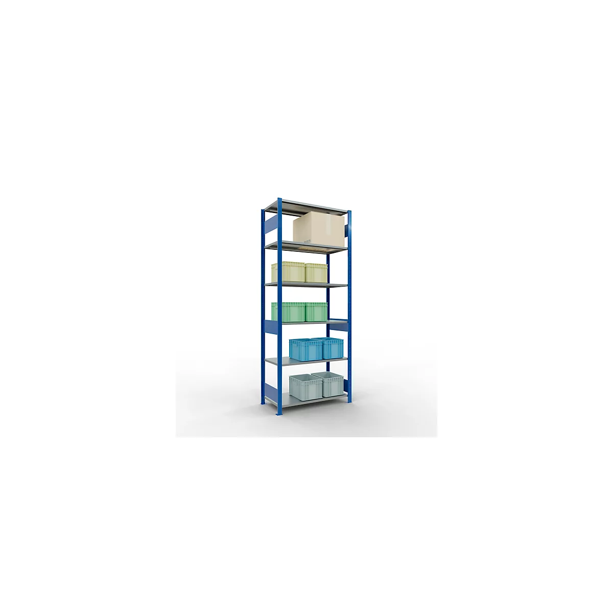 Schulte Lagertechnik Rayonnage à tablettes MULTIplus150, rayonnage de base emboîtable, L 1000 x P 500 x H 2500 mm, 6 niveaux, jusqu'à 1400 kg, bleu gentiane/galvanisé