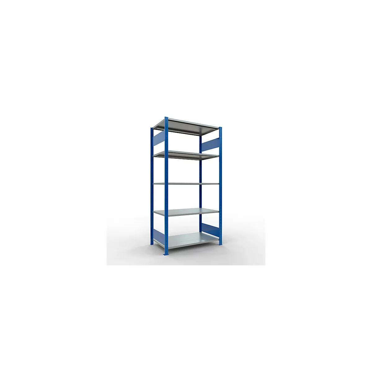 Schulte Lagertechnik Rayonnage à tablettes MULTIplus150, rayonnage de base emboîtable, L 1000 x P 600 x H 2000 mm, 5 niveaux, jusqu'à 1300 kg, bleu gentiane/galvanisé