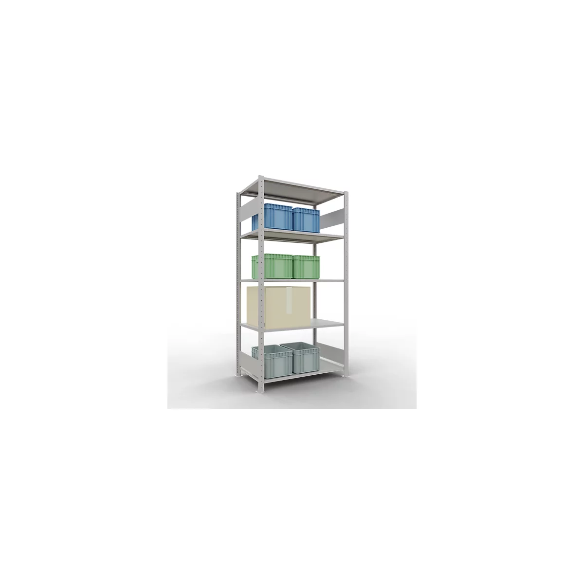 Schulte Lagertechnik Rayonnage à tablettes MULTIplus150, rayonnage de base emboîtable, L 1000 x P 600 x H 2000 mm, 5 niveaux, jusqu'à 1300 kg, gris clair