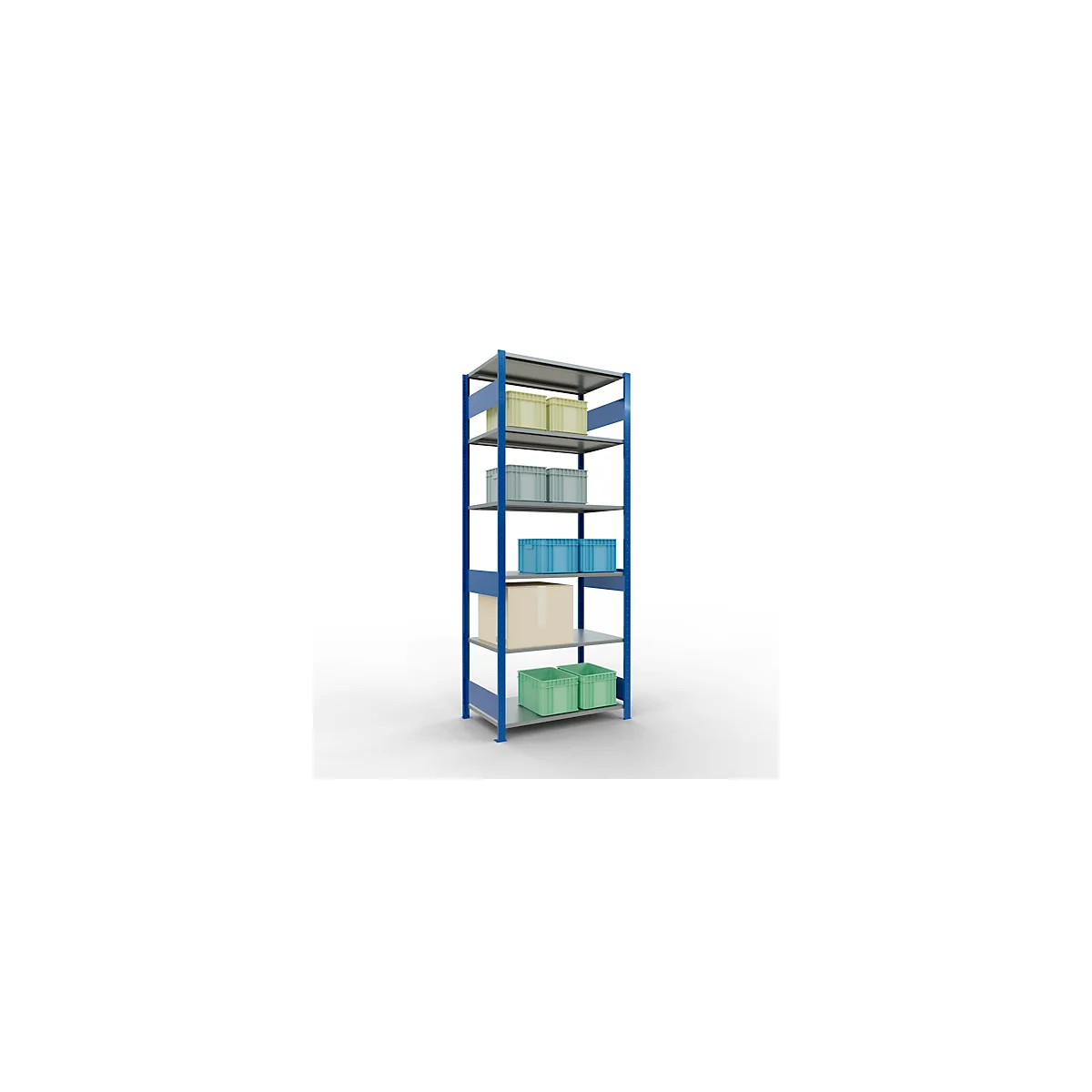 Schulte Lagertechnik Rayonnage à tablettes MULTIplus150, rayonnage de base emboîtable, L 1000 x P 600 x H 2500 mm, 6 niveaux, jusqu'à 1400 kg, bleu gentiane/galvanisé