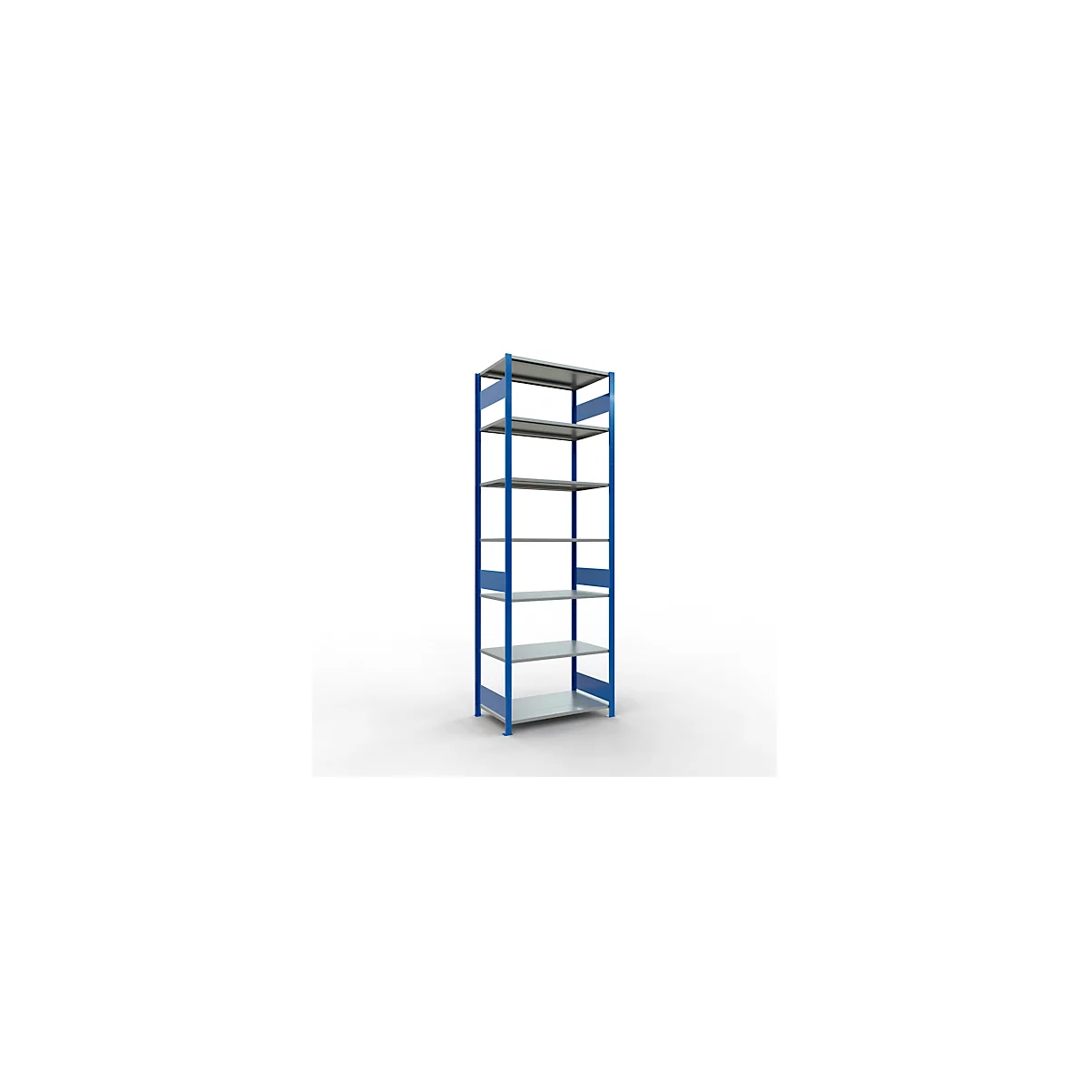 Schulte Lagertechnik Rayonnage à tablettes MULTIplus150, rayonnage de base emboîtable, L 1000 x P 600 x H 3000 mm, 7 niveaux, jusqu'à 1500 kg, bleu gentiane/galvanisé
