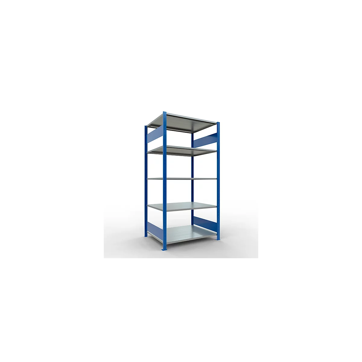 Schulte Lagertechnik Rayonnage à tablettes MULTIplus150, rayonnage de base emboîtable, L 1000 x P 800 x H 2000 mm, 5 niveaux, jusqu'à 1300 kg, bleu gentiane/galvanisé