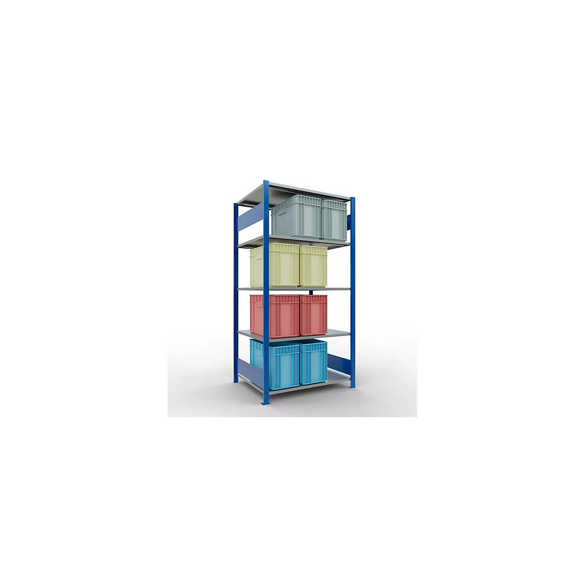 Schulte Lagertechnik Rayonnage à tablettes MULTIplus150, rayonnage de base emboîtable, L 1000 x P 800 x H 2000 mm, 5 niveaux, jusqu'à 1300 kg, bleu gentiane/galvanisé