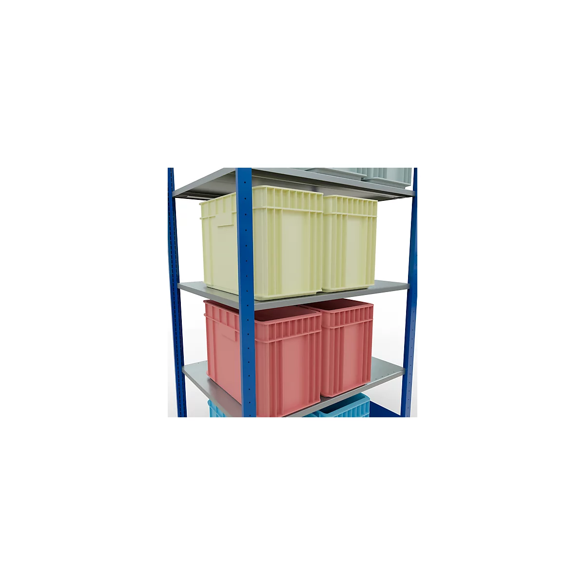 Schulte Lagertechnik Rayonnage à tablettes MULTIplus150, rayonnage de base emboîtable, L 1000 x P 800 x H 2000 mm, 5 niveaux, jusqu'à 1300 kg, bleu gentiane/galvanisé