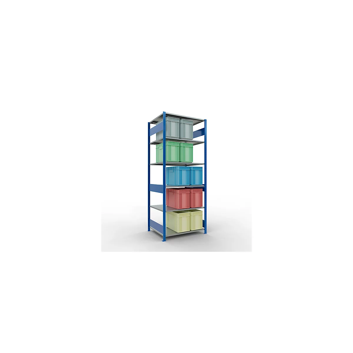 Schulte Lagertechnik Rayonnage à tablettes MULTIplus150, rayonnage de base emboîtable, L 1000 x P 800 x H 2500 mm, 6 niveaux, jusqu'à 1400 kg, bleu gentiane/galvanisé