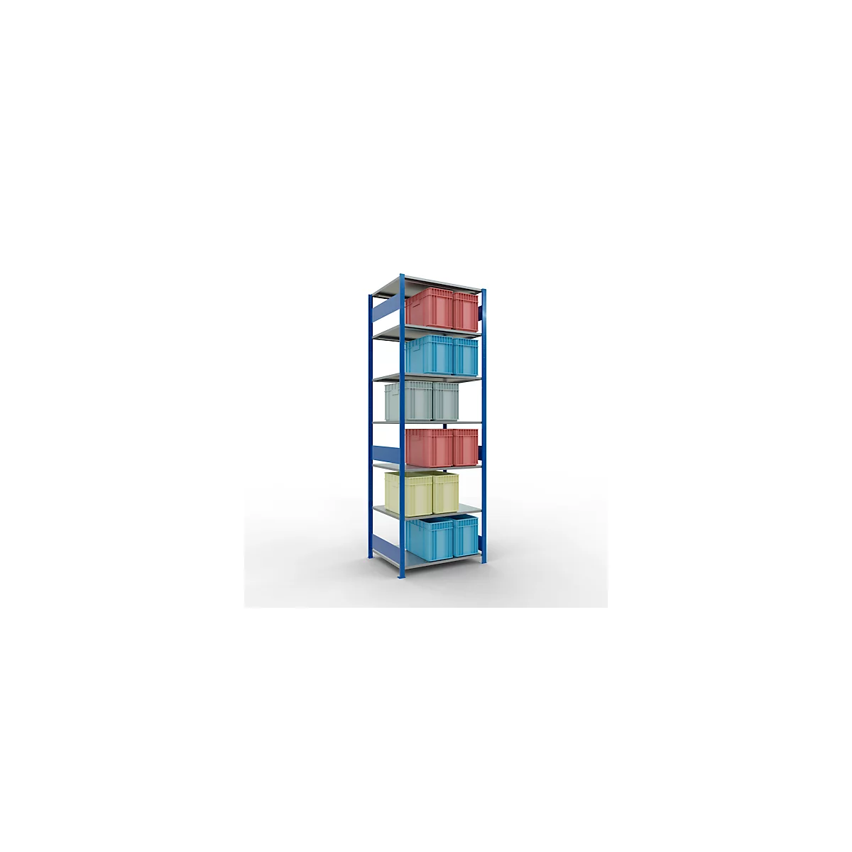 Schulte Lagertechnik Rayonnage à tablettes MULTIplus150, rayonnage de base emboîtable, L 1000 x P 800 x H 3000 mm, 7 niveaux, jusqu'à 1500 kg, bleu gentiane/galvanisé