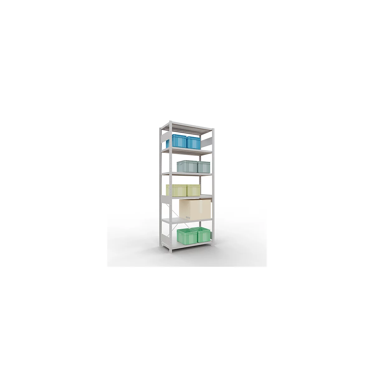 Schulte Lagertechnik Rayonnage à tablettes Steckystem MULTIplus250, rayonnage de base, L 1000 x P 500 x H 2500 mm, 6 tablettes, entretoise croisée, jusqu'à 1700 kg, gris clair