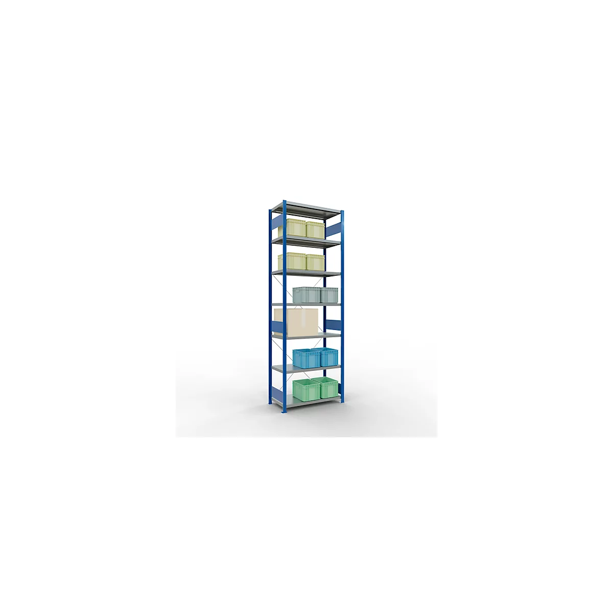 Schulte Lagertechnik Rayonnage à tablettes Steckystem MULTIplus250, rayonnage de base, L 1000 x P 500 x H 3000 mm, 7 tablettes, entretoise croisée, jusqu'à 2300 kg, bleu gentiane