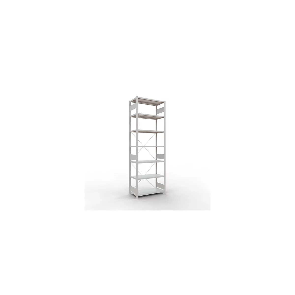 Schulte Lagertechnik Rayonnage à tablettes Steckystem MULTIplus250, rayonnage de base, L 1000 x P 500 x H 3000 mm, 7 tablettes, entretoise croisée, jusqu'à 2300 kg, gris clair