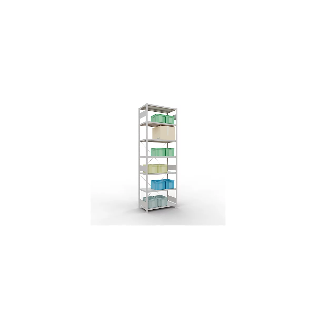 Schulte Lagertechnik Rayonnage à tablettes Steckystem MULTIplus250, rayonnage de base, L 1000 x P 500 x H 3000 mm, 7 tablettes, entretoise croisée, jusqu'à 2300 kg, gris clair