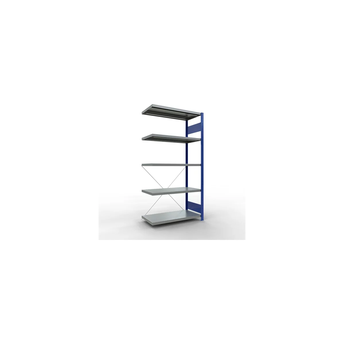 Schulte Lagertechnik Rayonnage à tablettes système enfichable MultiPlus250, rayonnage annexe, 5 tablettes, entretoise croisée, L 1000 x P 500 x H 2000 mm, bleu gentiane RAL 5010