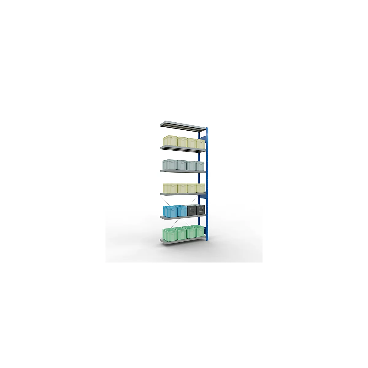 Schulte Lagertechnik Rayonnage à tablettes système enfichable MultiPlus250, rayonnage annexe, 6 tablettes, entretoise croisée, L 1000 x P 300 x H 2500 mm, bleu gentiane RAL 5010