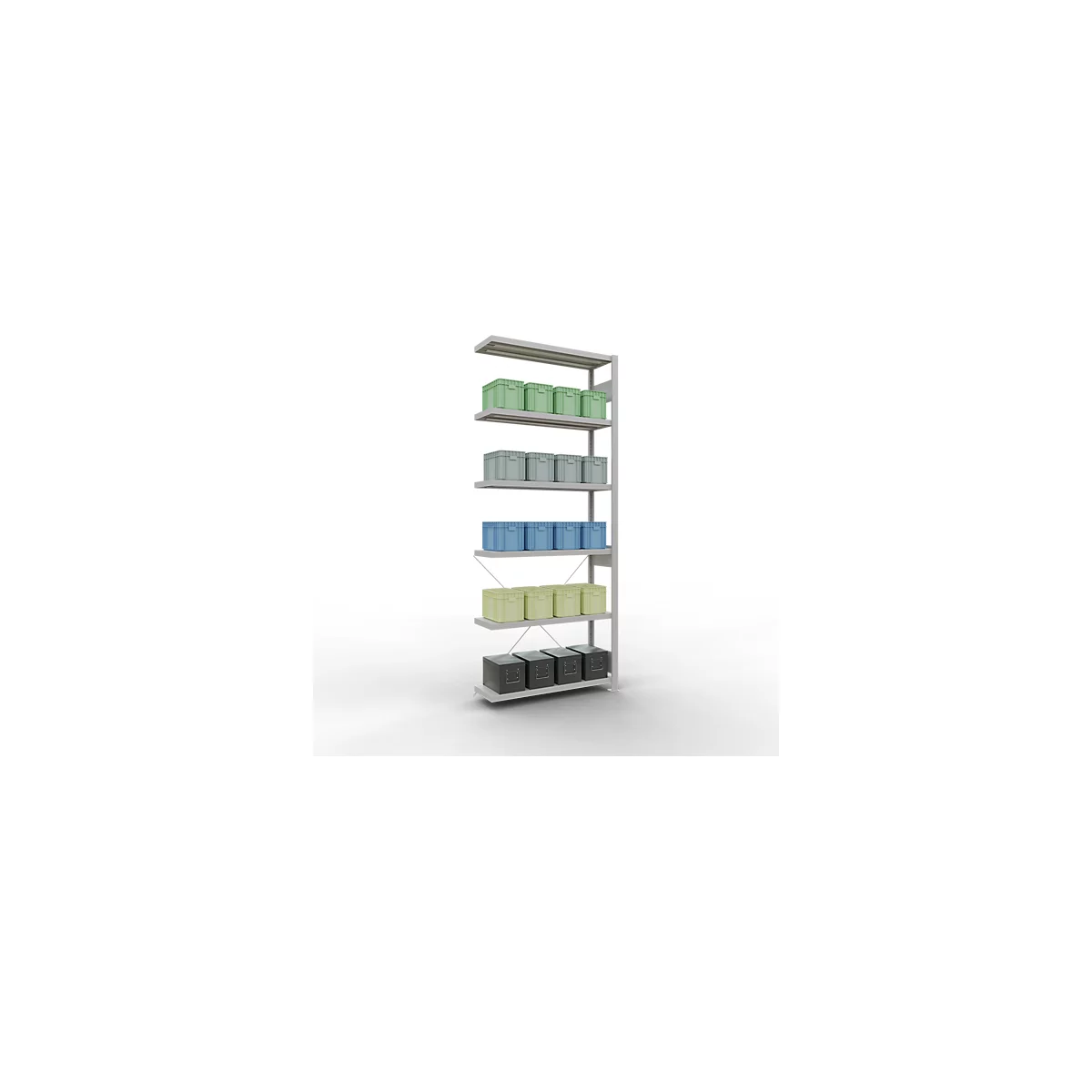 Schulte Lagertechnik Rayonnage à tablettes Système enfichable MultiPlus250, rayonnage annexe, 6 tablettes, entretoise croisée, L 1000 x P 300 x H 2500 mm, gris clair RAL 7035