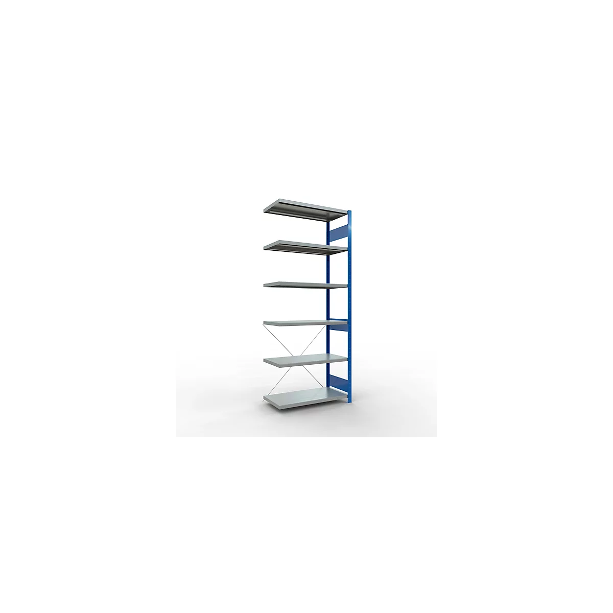 Schulte Lagertechnik Rayonnage à tablettes système enfichable MultiPlus250, rayonnage annexe, 6 tablettes, entretoise croisée, L 1000 x P 500 x H 2500 mm, bleu gentiane RAL 5010