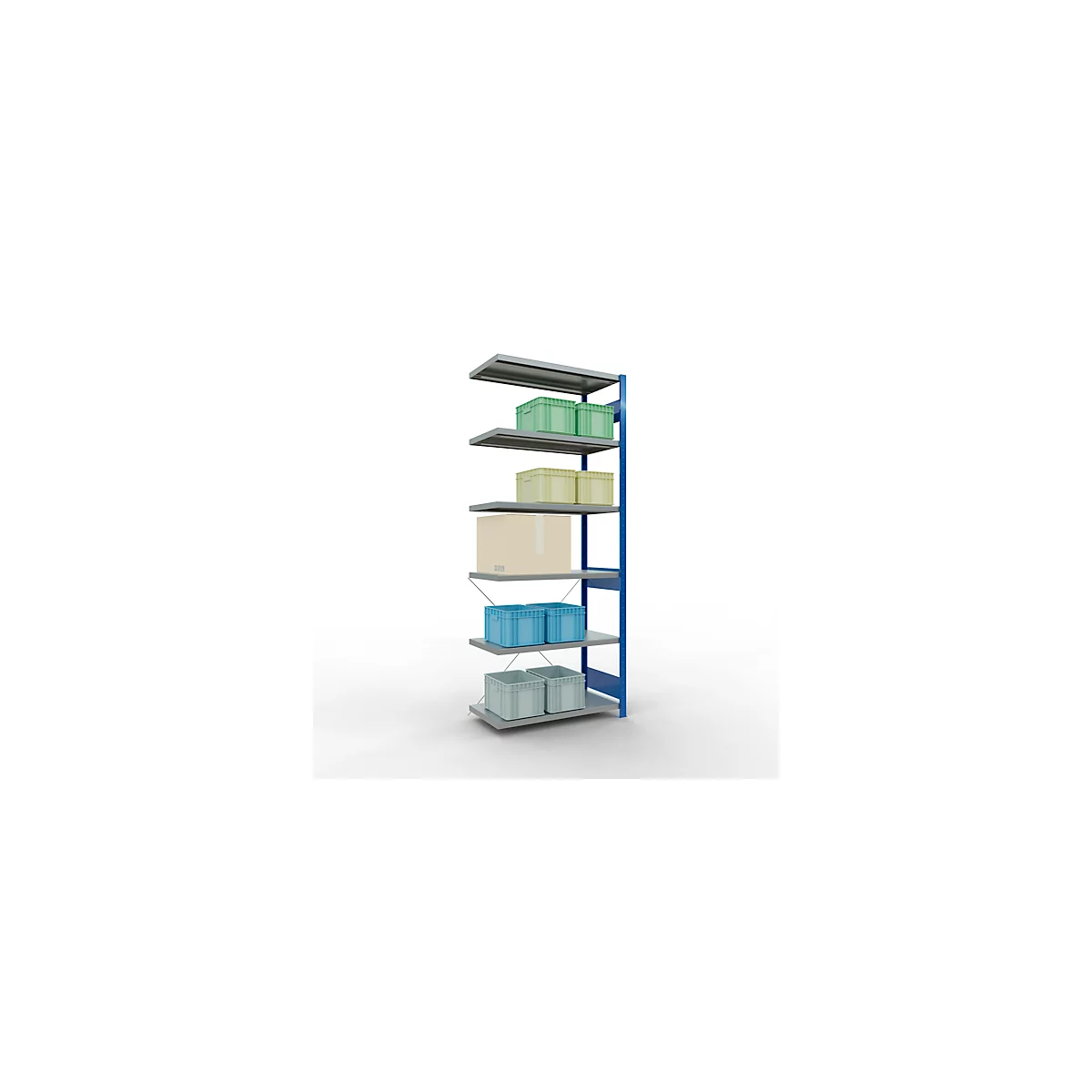 Schulte Lagertechnik Rayonnage à tablettes système enfichable MultiPlus250, rayonnage annexe, 6 tablettes, entretoise croisée, L 1000 x P 500 x H 2500 mm, bleu gentiane RAL 5010