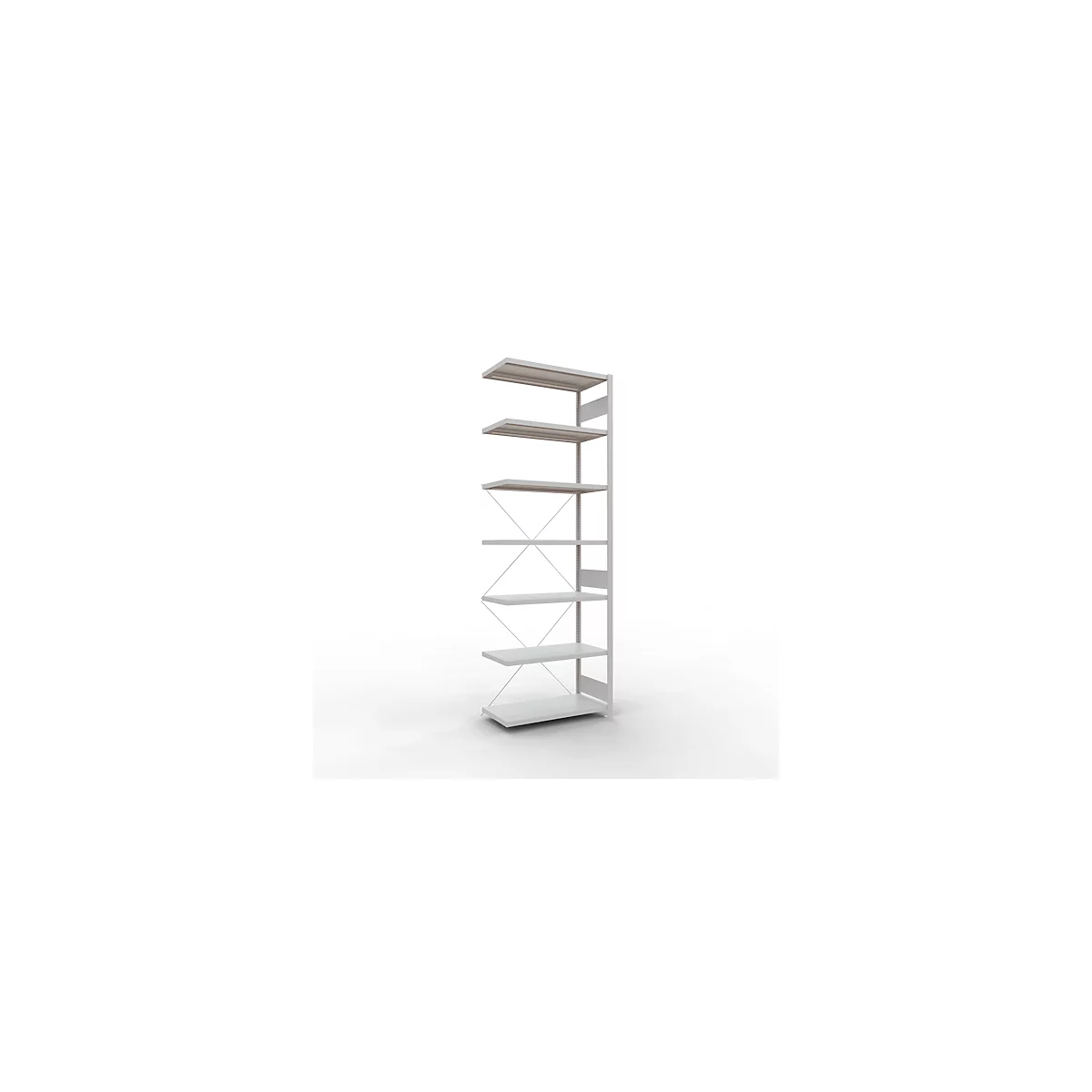 Schulte Lagertechnik Rayonnage à tablettes Système enfichable MultiPlus250, rayonnage annexe, 6 tablettes, entretoise croisée, L 1000 x P 500 x H 3000 mm, gris clair RAL 7035