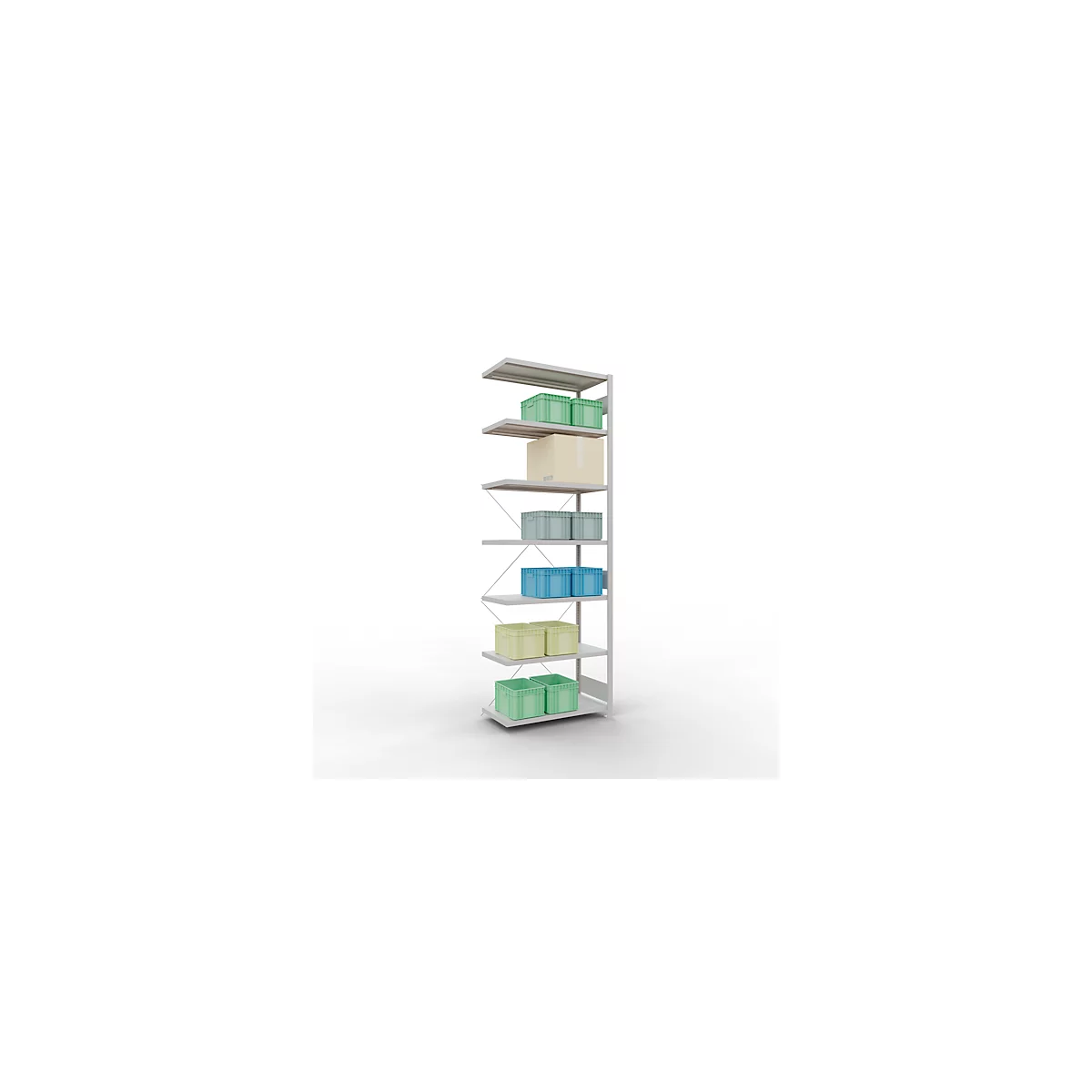 Schulte Lagertechnik Rayonnage à tablettes Système enfichable MultiPlus250, rayonnage annexe, 6 tablettes, entretoise croisée, L 1000 x P 500 x H 3000 mm, gris clair RAL 7035